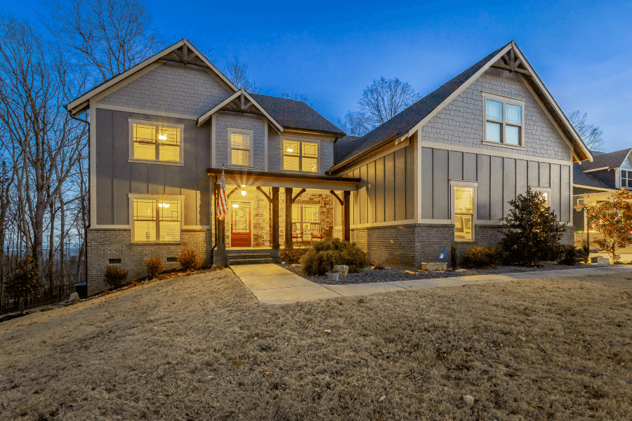 Row of Chattanooga Luxury Real Estate Twilight Picture of large two story home in Signal Mountain, TN