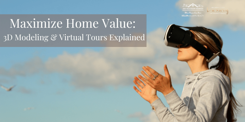 Header for the article Maximize Home Value with Matterport: 3D Modeling & Virtual Tours Explained. Young women with virtual reality googles on with blue sky and clouds.