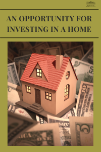 Investing in a home graphic with a toy house sitting on money