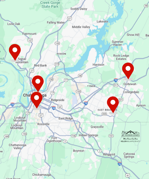 Map Image of Chattanooga with highlights of the highly sought after areas a common mistake first-time home buyer do not keep in mind