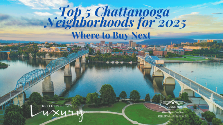 Image of Downtown Chattanooga from Coolidge with the title Top 5 Chattanooga Neighborhoods for 2025