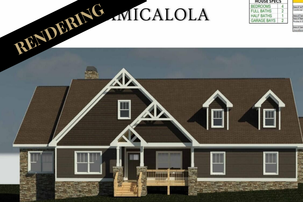 Rendering of the front of 134 River Ridge a new construction