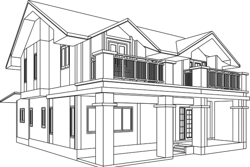 Black and white rendering sketch of a spec home
