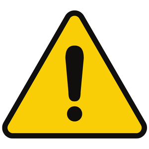 Yellow caution sign, triangle with black exclamation point.