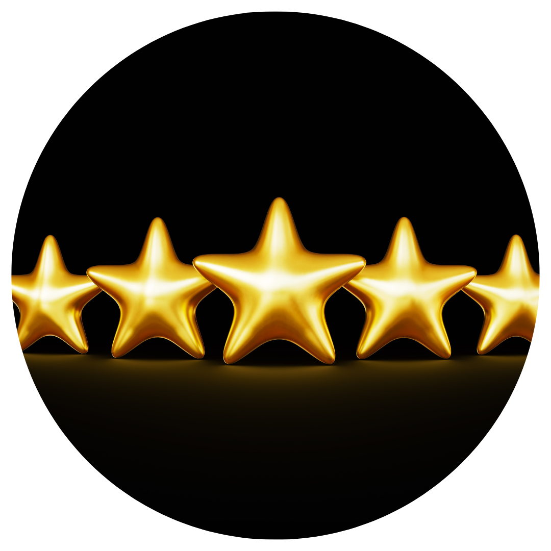 5 gold stars with a black background