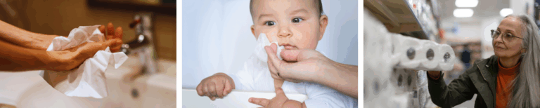 wipe away worries header photo of a baby wipe wiping a baby's face